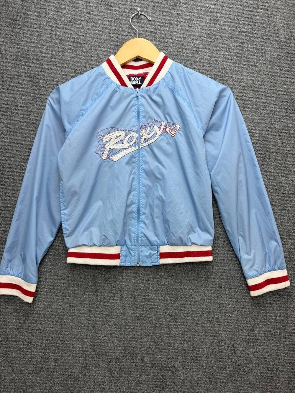 Roxy Girl Girls L 9-10 Yrs Blue Varsity Bomber Jacket Full Zip Embroidered Logo